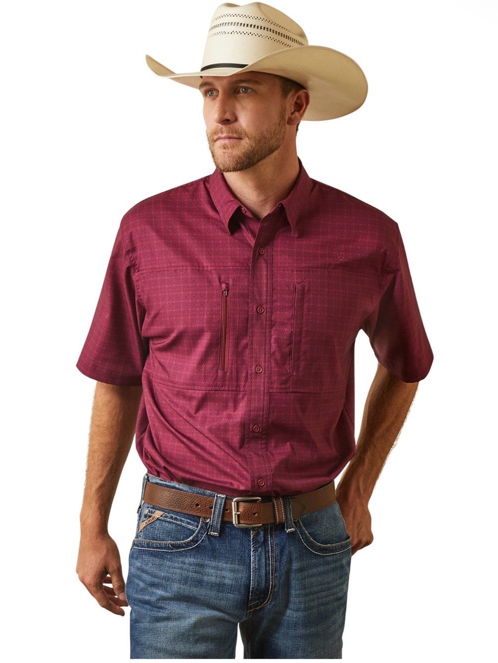 Ariat Short-Sleeve Button-Down Shirt in Burgundy
